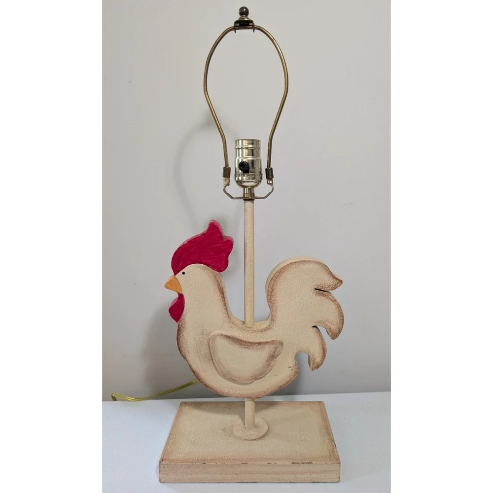 Vintage Country Rooster Wood Table Lamp Crackle Finish Farmhouse Decor